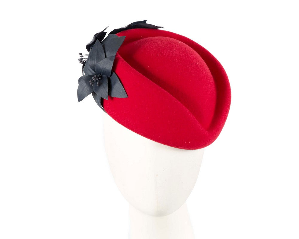 Large Red and Navy felt beret hat by Fillies Collection-0